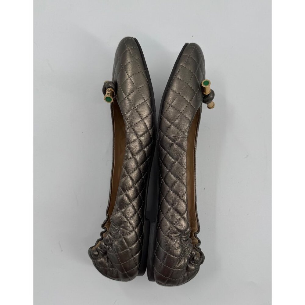 Lilly Pulitzer Quilted Bronze Ballet Flats Bow Accent & Elastic Backing Size 7 - Picture 6 of 8